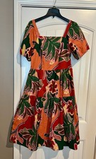 Crystal Sky Smocked Tiered Midi Dress Women 1X Multicolor Tropical Puff Sleeve