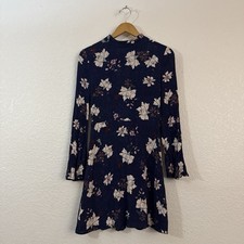 NWOT Love Fire Floral Dress M Navy Pink White Bell Sleeve Mock Neck