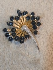 VINTAGE MARCEL BOUCHER BLUE FLORAL & RHINESTONE FLOWER BROOCH #7948P SIGNED