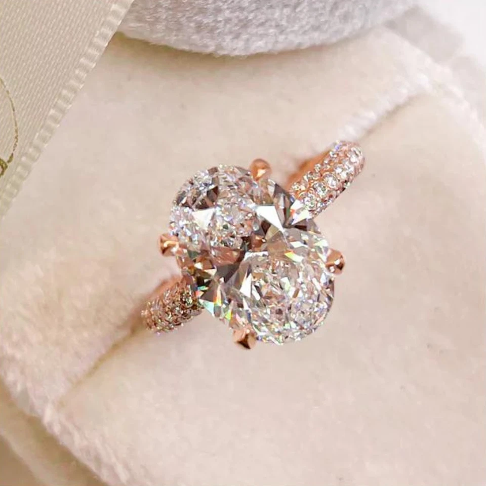Diamond Engagement Ring Lab Grown Oval 2.6 Carat IGI Certified 14k Rose Gold 7 8 - Image 2 of 4