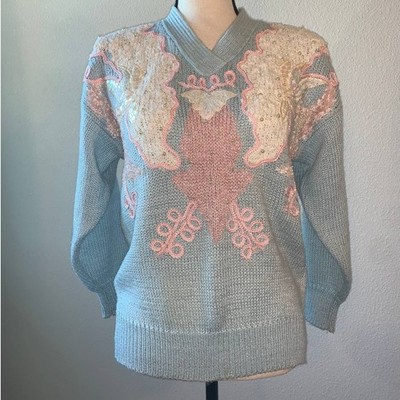 Jaclyn Smith Blue Embellished Vintage 80s Sweater _ M
