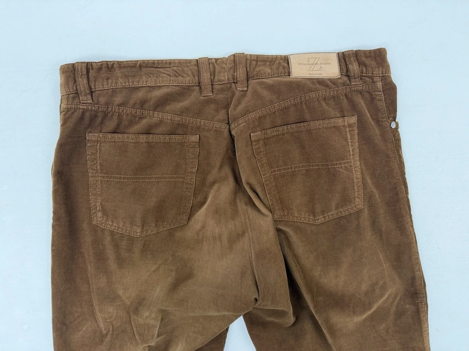 Pantalones de vestir Ermenegildo ZEGNA Italia para hombre marrón pana algodón 36X28 $895 Foto 3 de 4