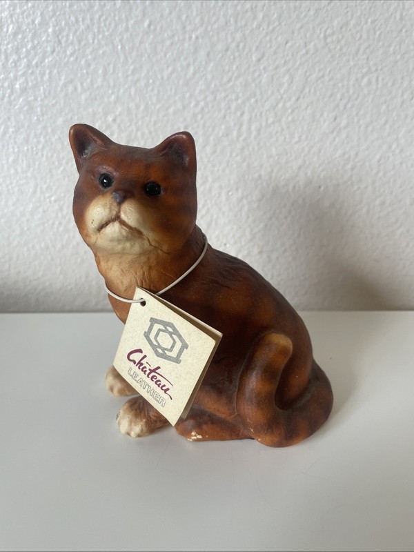 Vintage Chateau Leather Cat Figurine Signed 5”