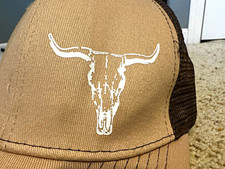 Tan Brown Mesh Back Trucker Hat Bull Skull Lo...