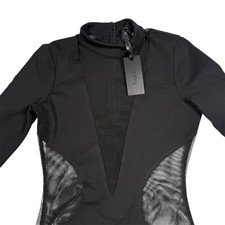 h:ours Revolve Mini Dress Women Small Black Mesh Ruched Long Sleeve New