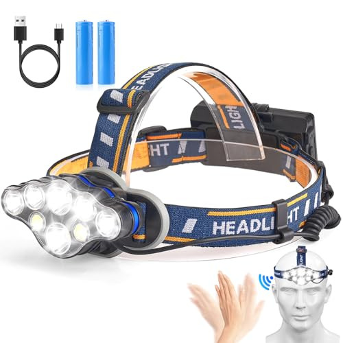 Rechargeable Headlamp,18000 Lumen Bright 8 Led Head Lamp, 16 Modes Adjustable - Picture 1 of 7