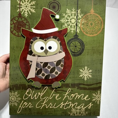 Whimsical Christmas Owl Accent Wall Hanging    Cute  Owl Be Home  Holiday Decor