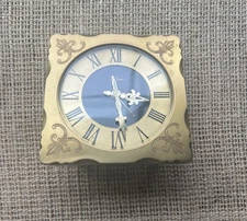 Vintage Ornate Seth Thomas German Made Alarm Clock Gold Tone Brass-Works Great !