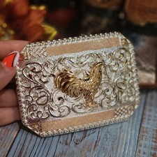 Rooster Cowboy Belt Buckle Western HebillaSilver Rosetone 4x3.5 Inch