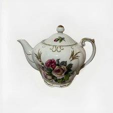 Vintage 1950s Lipper & Mann Pompadour Rose Musical Teapot Gold Trim works w/Lid