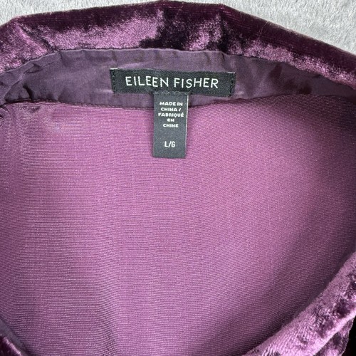 Eileen Fisher Velvet Classic Collar Long Shirt Women’s Large Purple Chic Holiday - Picture 4 of 7