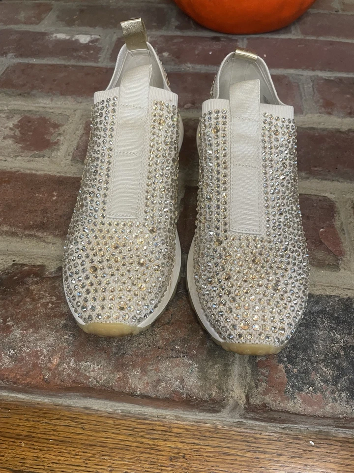 金色 Michael Kors Bodie 一脚蹬运动鞋 尺码 10M 金属镶嵌水晶 — 第 4/4 张图片