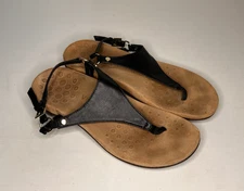 Vionic Kirra Black Leather Thong Strap Sandals Women Size 9