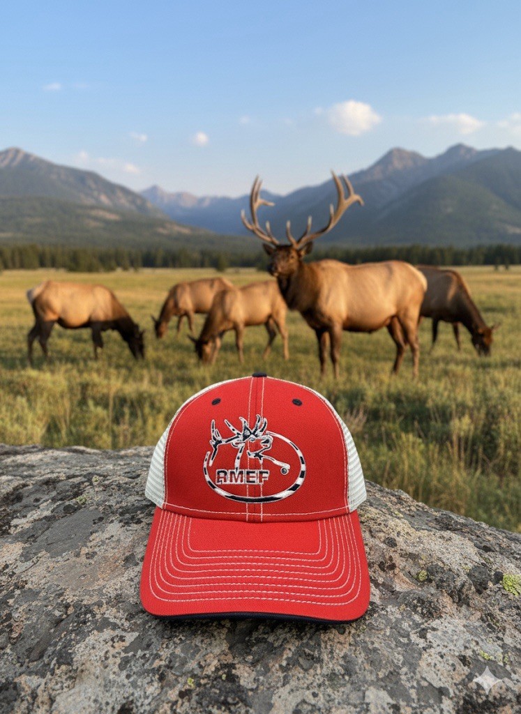 RMEF Rocky Mountain Elk Fountain Embroidered Teal Strap-on Hat Cap RMEF Flag Patch Cap Rocky Mountain Elk Foundation Blue Strap  main image 2