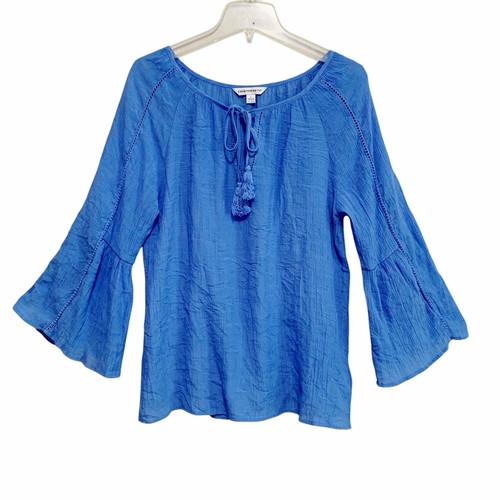 Counterparts Peasant Blouse Size Large Long Blue Bell Sleeve Boho Lightweight