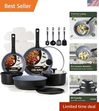 Versatile 19-Piece Ceramic Cookware Set with Detachable Handles for Easy Storage
