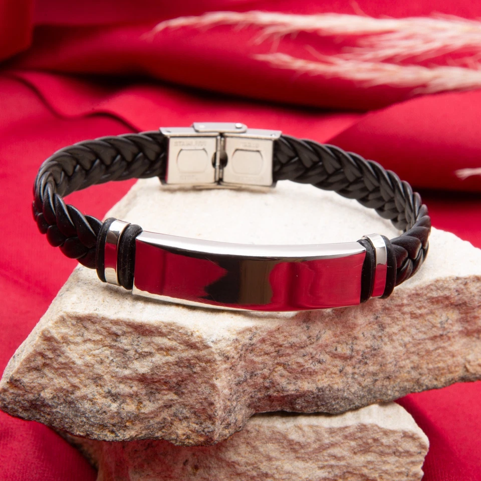 Personalised Men's PU Leather Bracelet for Him Dad Husband Birthday Anniversary - Image 4 of 4
