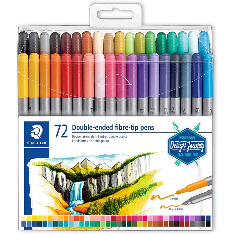 Mallette de 72 feutres de coloriage Staedtler 3200 à pointe double