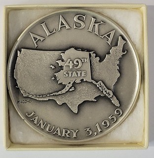 Rare 1959 Alaska 49th State 4.8oz .925 Sterling Silver Medal Medallic Art Co