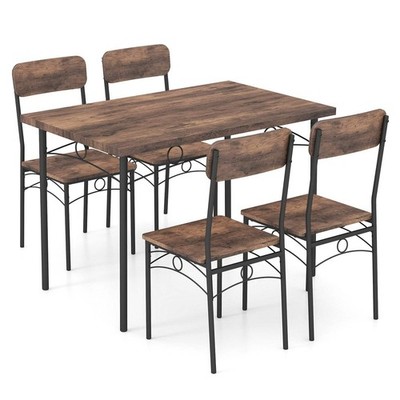 5-teiliges Esstisch Set Industrial Metallgestell mit rechteckigem Tisch - Kaffee