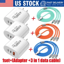 3 in 1 Fast USB Charging Cable Universal Multi Function Cell Phone Charger Cord
