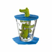 Leonardo Kindertrinkset Bambini 3-Tlg. Krokodil Trinkbecher Deckel & Untersetzer