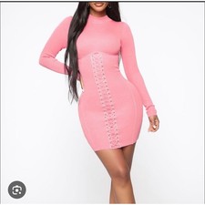Fashion Nova Pink Corset Ribbed Knit Midi Dress Size Small NWT