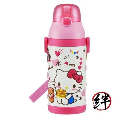 Edelstahl Trinkflasche 380ml Strohhalm Trinken 3D Hello Kitty Snack Time SSPV4