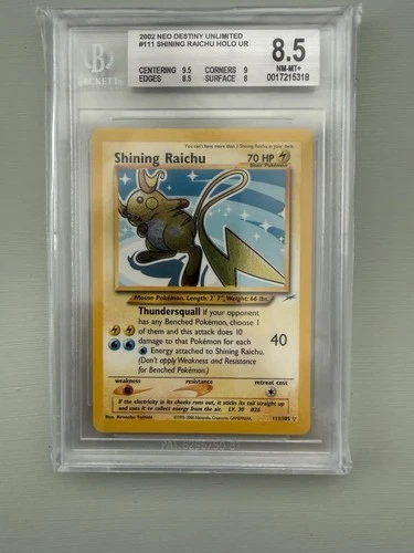 BGS 8.5 Shining Raichu 111/105 Neo Destiny Secret Rare Pokemon Card 2002 - NM-MT