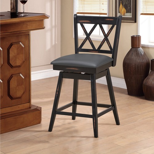 Costway Set of 2 Barstools Swivel Counter Height Chairs w/Rubber Wood Legs Black - Picture 5 of 11