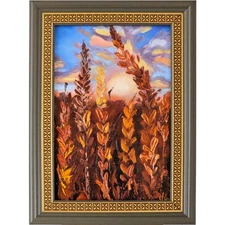 Original Oil Painting Summer Field Sunset Landscape Art 4x6 Framed