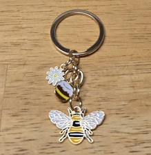 Bumble Bee Honey Pot Flower Goldtone Purse Charm Keychain Gifts