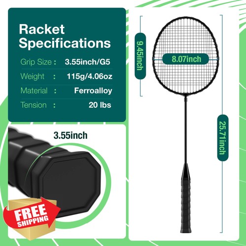 AboveGenius Badminton Rackets Set 6 Racquets 6 Birdies - Afbeelding 4 van 5