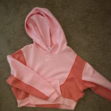 Nike Girls Pink Colorblock Pullover Hoodie Logo Hooded Long Sleeve Size L