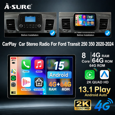 8-Core 4+64GB Android15 CarPlay Stereo Radio For Ford Transit 250 350 2020-2024