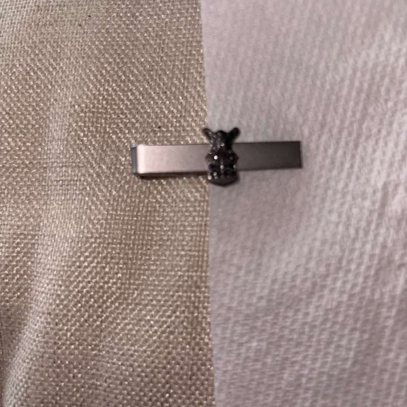 USAF ROTC Sterling Silver Crest on  Vintage Plain Silvertone Tie Clasp Clip 5.3g