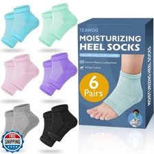 TEAWOO Moisturizing Heel Socks - 6 Pairs for Dry Cracked Feet, Toeless Gel So
