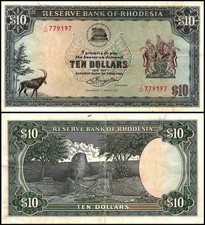 Rhodesia 10 Dollars, 1976, P-37, Damaged