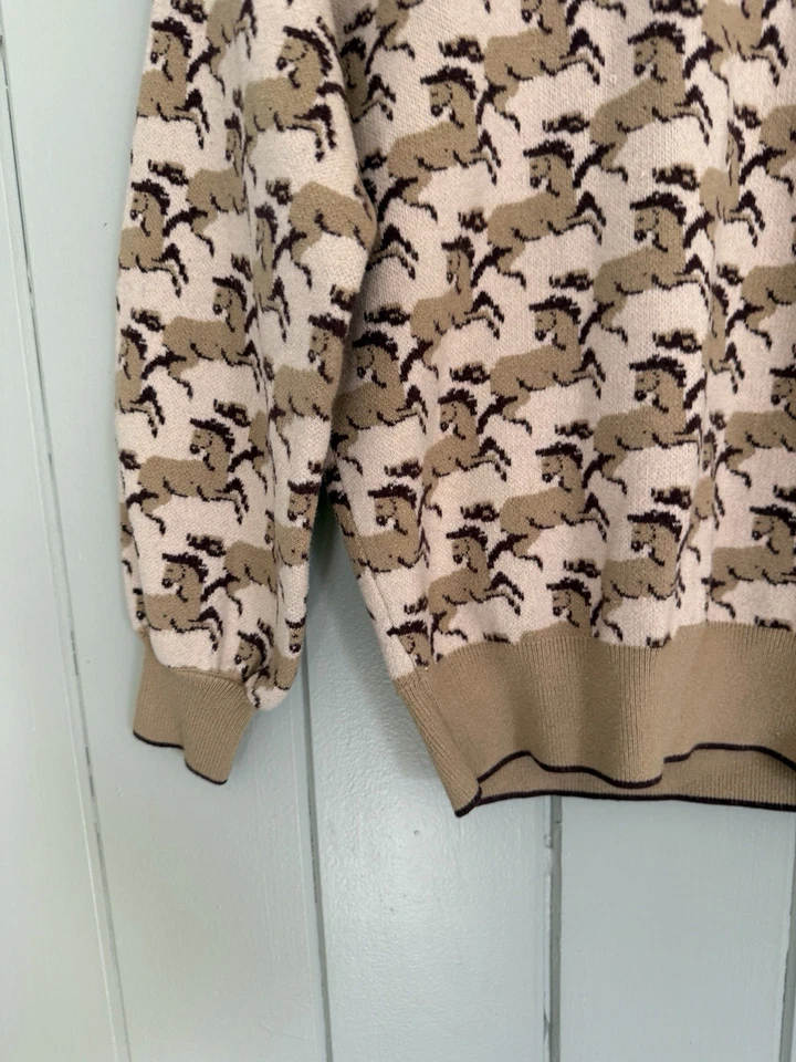 Suéter Ann Taylor Caballo Ecuestre XXSP Cuello Redondo Marrón Mangas 3/4 Foto 3 de 4