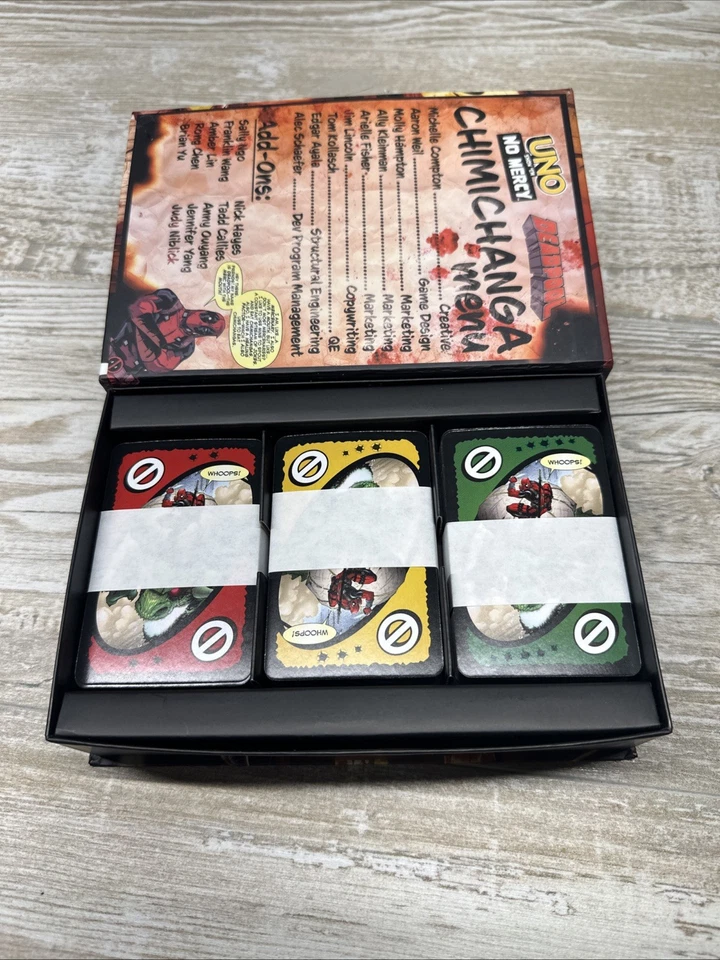 Mattel Uno Show 'Em No Mercy Deadpool Chimichanga Marvel Collectible Game Rare - Image 4 of 4