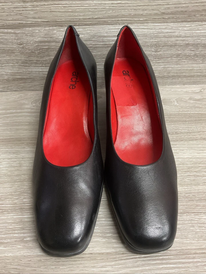 Zapatos de salón de cuero Arche negros talla 11 para mujer clásicos profesionales trabajo carrera Foto 4 de 4