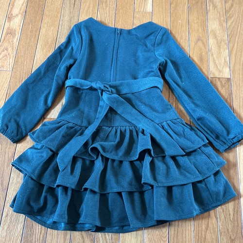 Rare Editions Girls Size 6 Sparkle Emerald Green Holiday Ruffle Trim Dress - Picture 6 of 6