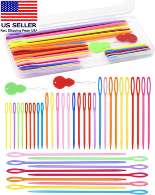 40PCS Plastic Needles   4 Sizes with Large Eye, Plastic Sewing Needle with Threa