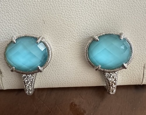JUDITH RIPKA Sterling Silver Blue CZ Clip Earrings
