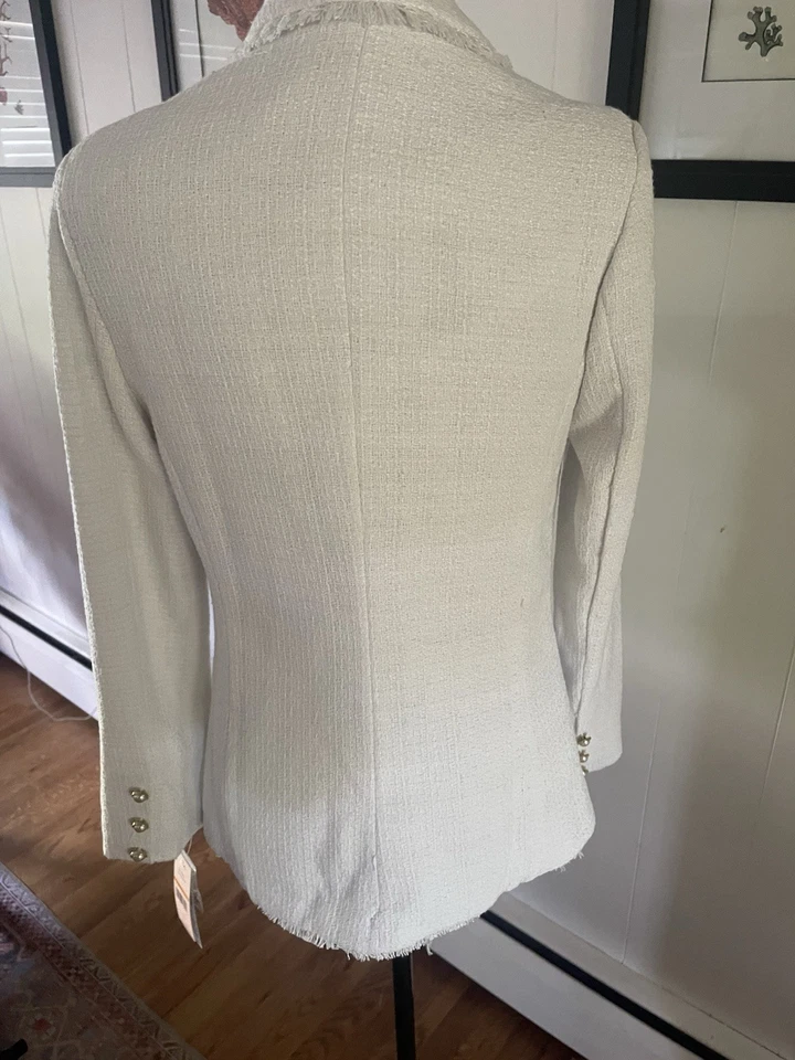 Blazer/Chaqueta Mujer NANETTE LEPORE Blanco Tweed Textura Deshilachada Talla Pequeña $138 nuevo con etiquetas Foto 2 de 4