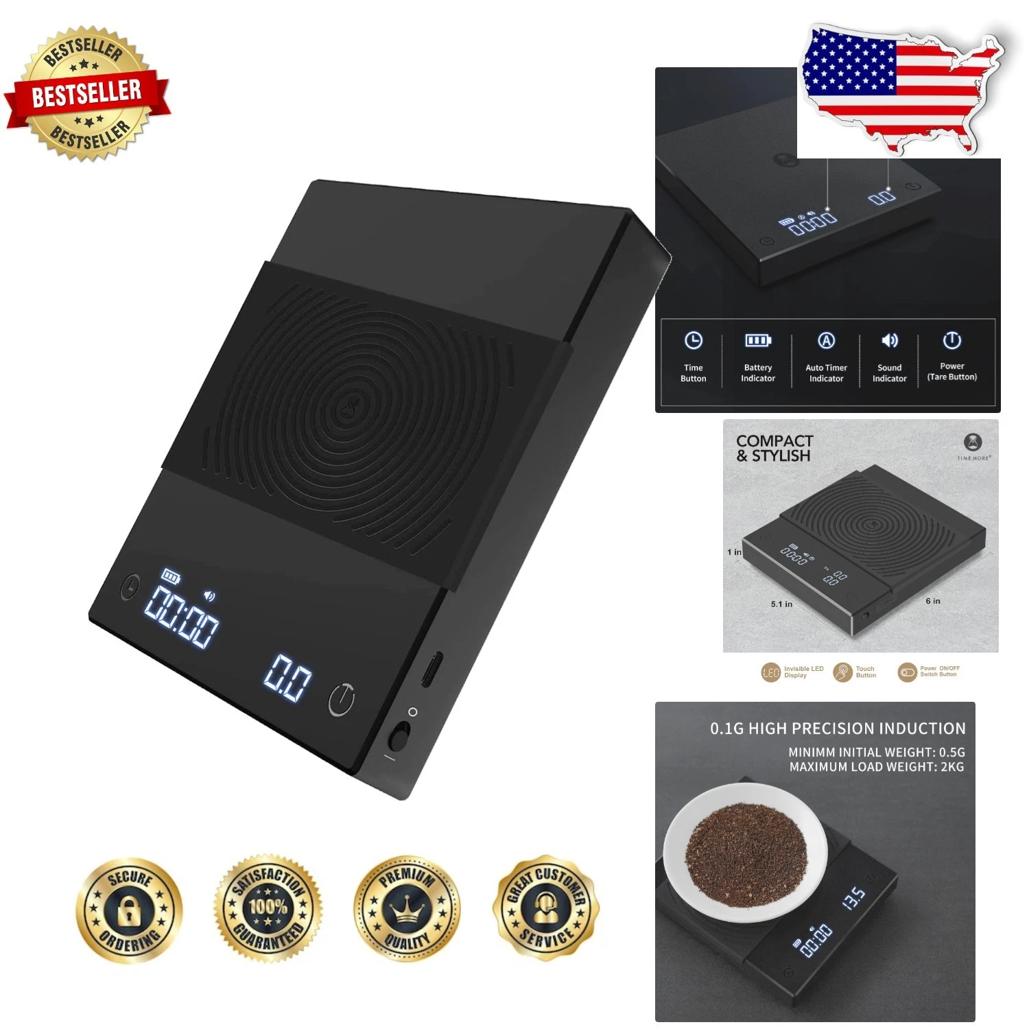 Upgraded Coffee Scale 2024: Precision Espresso with Timer & Flow Rate