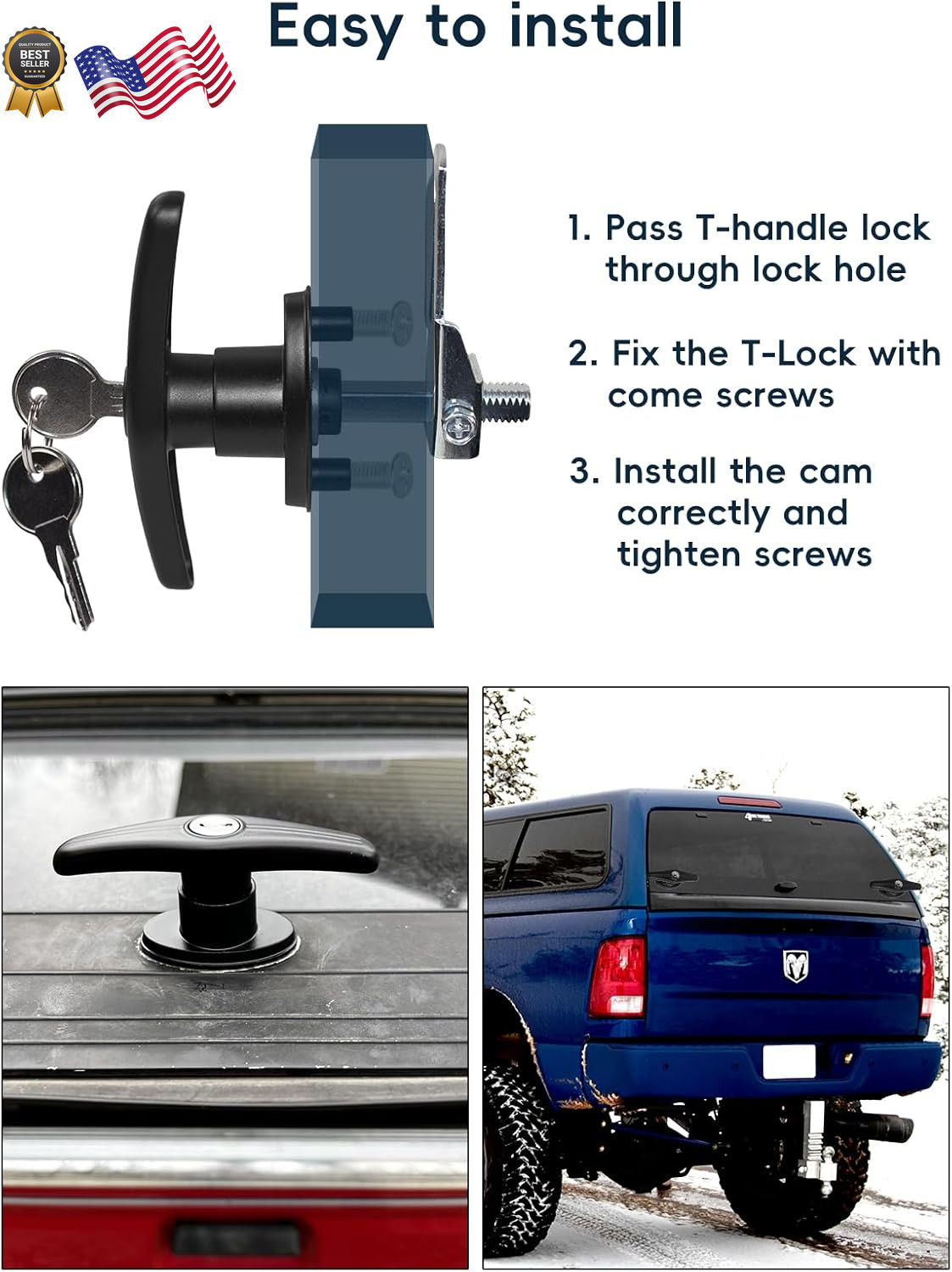 Truck Cap Camper Shell T-Handle Lock Latch Replacement Parts Truck Bed Topper
