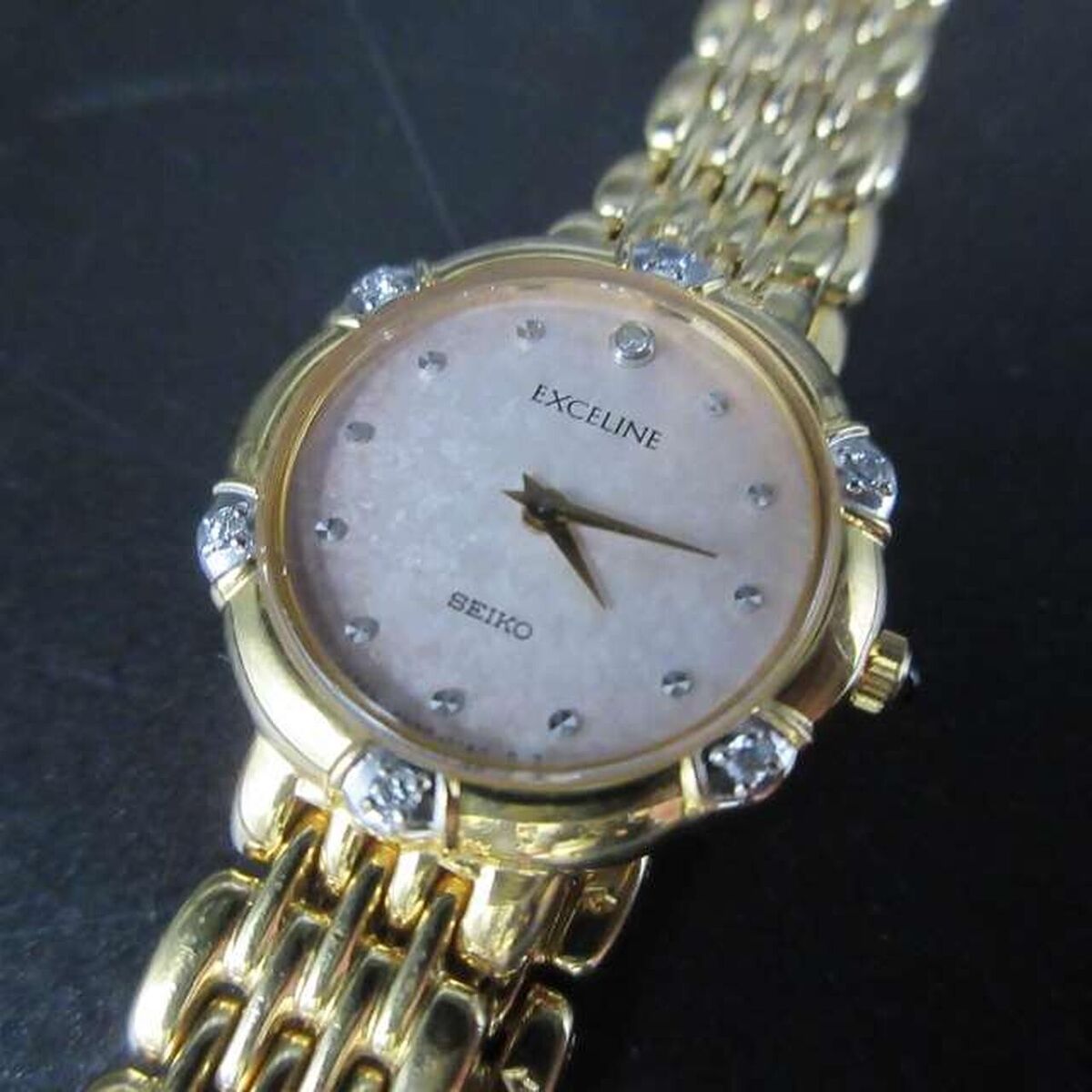 SEIKO Exceline Ladies Watch 7 Diamond Markers Gold Tone SEIKO Exceline Ladies Watch 7 Diamond Markers Gold Tone