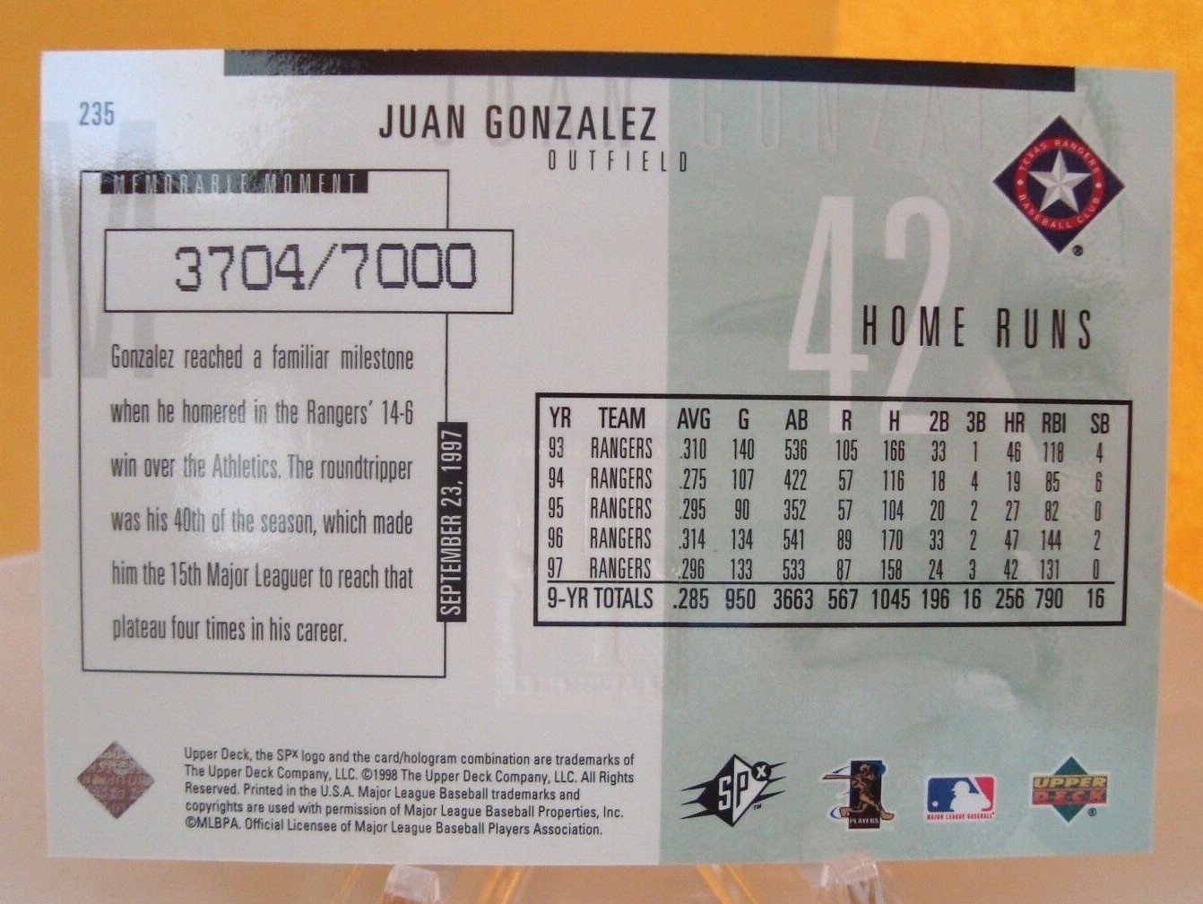JUAN GONZALEZ baseball cards - rookie, base & inserts - *You Pick* Texas Rangers - Picture 45 of 49