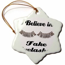 3dRose I Believe In Fake Eyelashes 3 inch Snowflake Porcelain Ornament